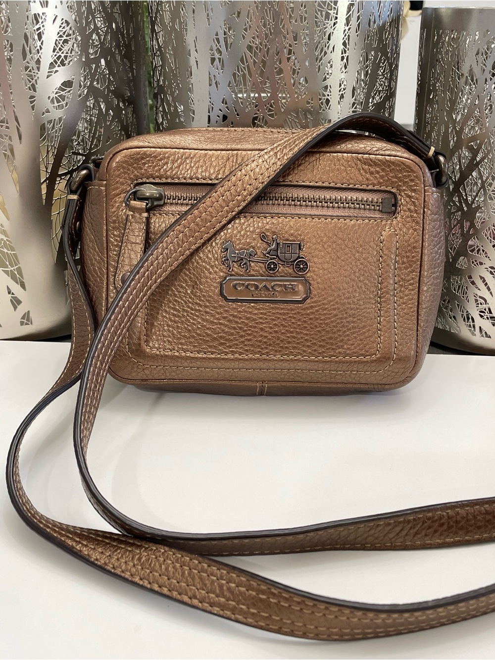 Coach Bronze Pebbled Leather Crossbody Bag